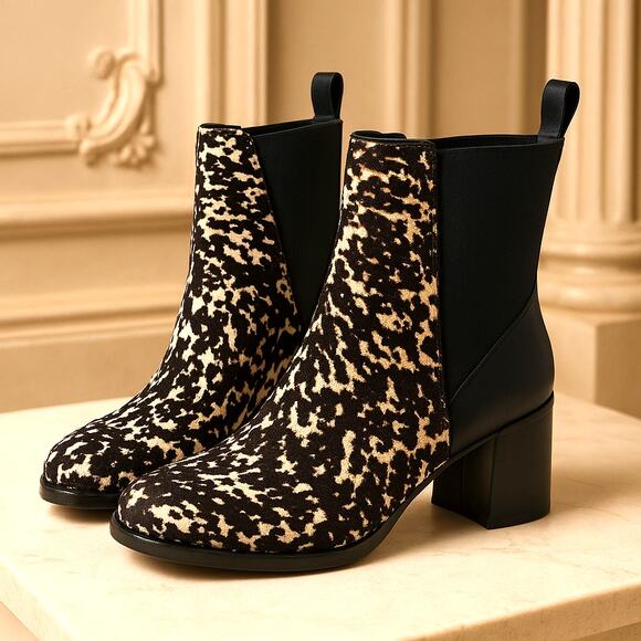 Luxe Fur Ankle Boots BLAIR by Papell – Slip On Black Leather, Size 8M - Picture 1 of 8